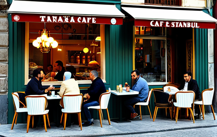 Modern Istanbul Cafe**

"A vibrant, bustling cafe scene in the Beyoğlu district of Istanbul, Turkey. Patrons are enjoying Turkish coffee and pastries at outdoor tables, fully clothed in modern, modest Turkish attire. The architecture blends Ottoman and contemporary styles. Golden sunlight filters through the scene. Safe for work, appropriate content, family-friendly, professional photography, perfect anatomy, correct proportions, well-formed hands, natural pose, high quality."

**